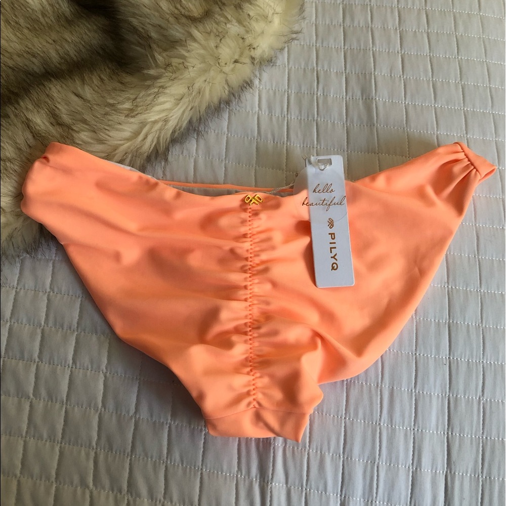 Orange/Peach PilyQ Ruched Full Bikini Bottom size small